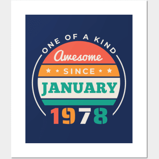 Retro Awesome Since January 1978 Birthday Vintage Bday 1978 Posters and Art